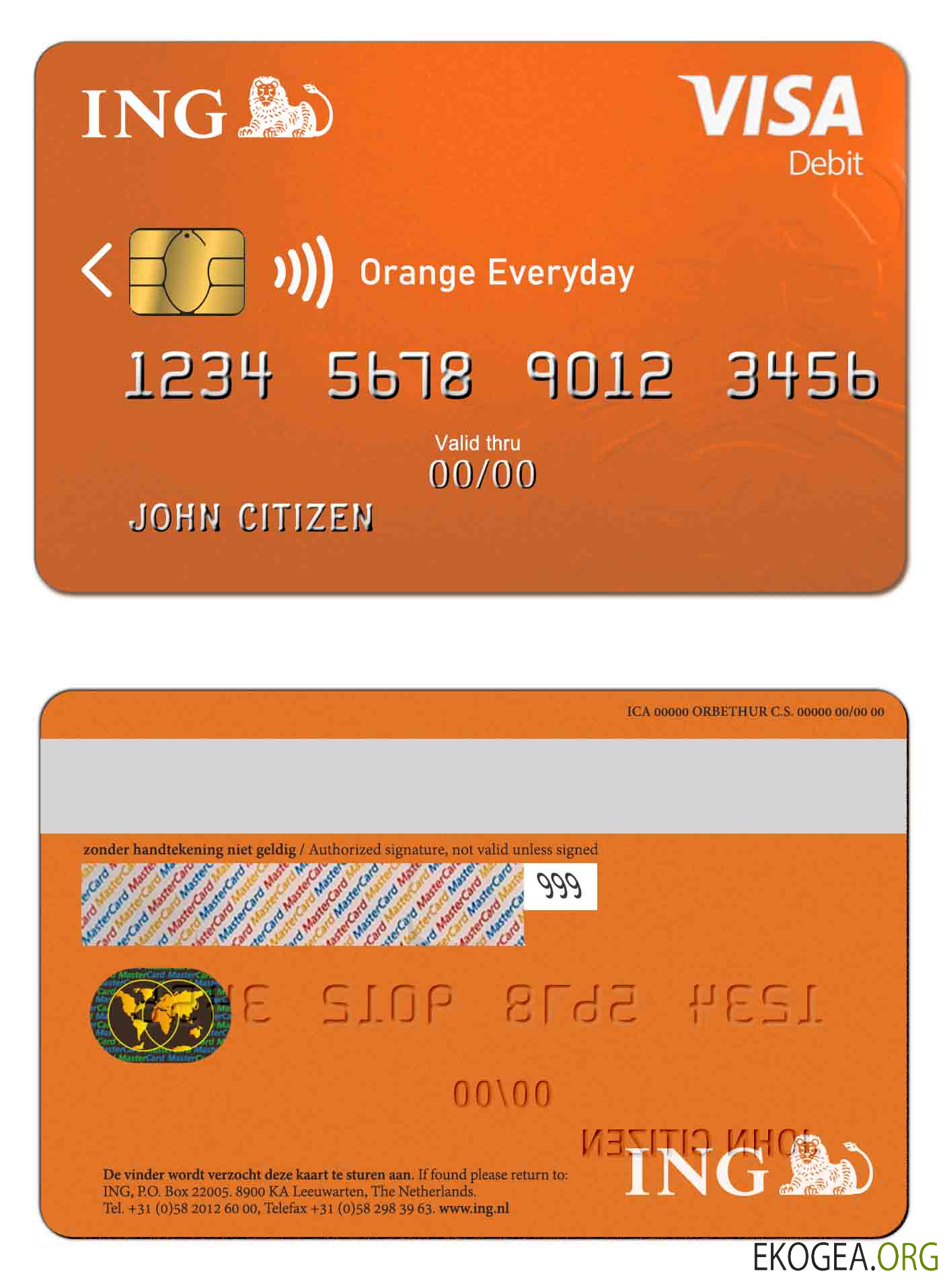 Pays-Bas ING Orange VISA template Pays-Bas ING Orange VISA template